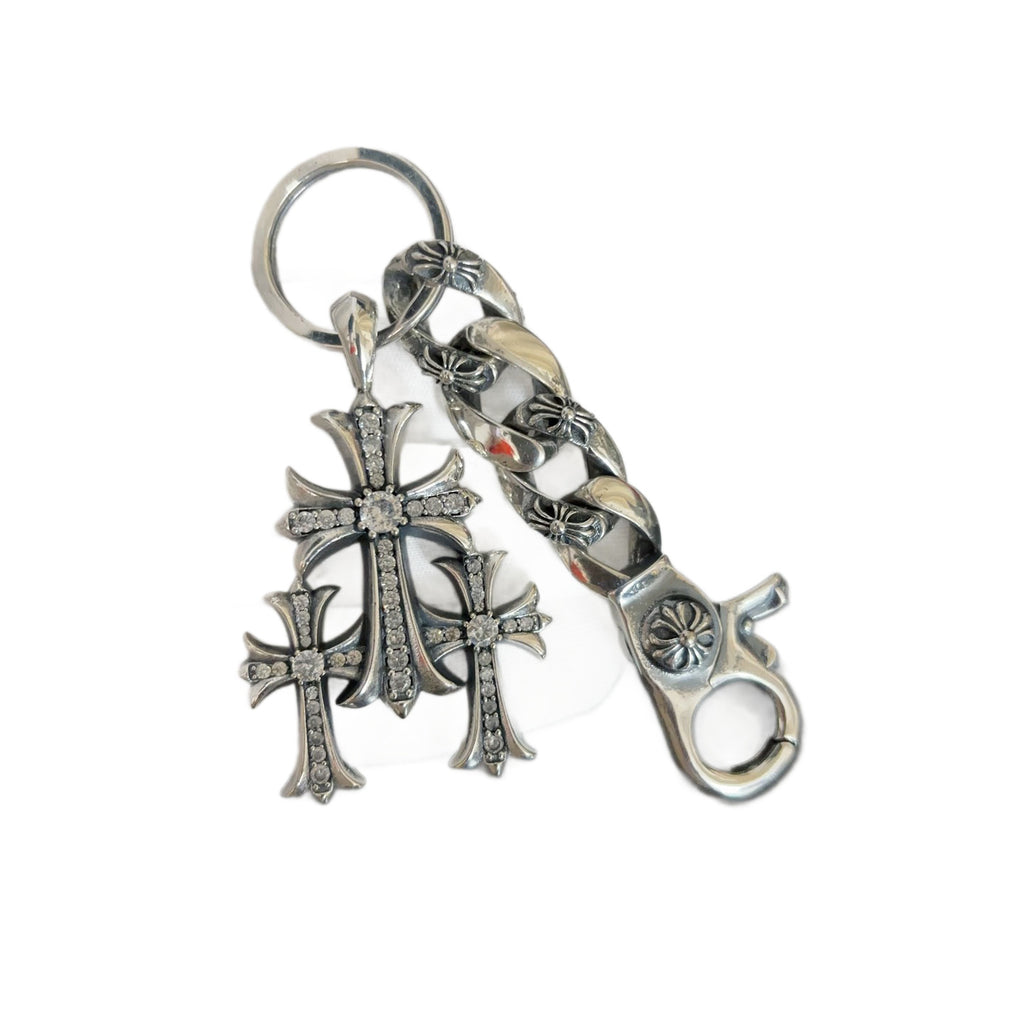 Vintage Thai Silver Three-in-One Cross Pendant Accessory, Trendy Hip-Hop Punk Style Personalized Charm, Couple Keychain