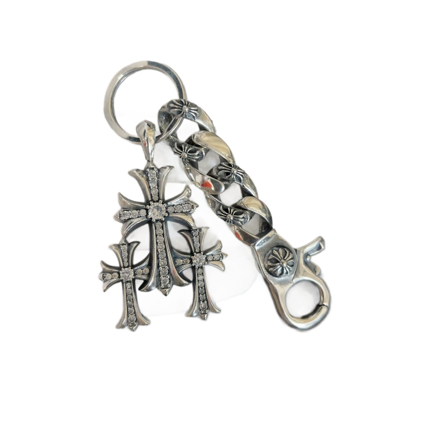 Vintage Thai Silver Three-in-One Cross Pendant Accessory, Trendy Hip-Hop Punk Style Personalized Charm, Couple Keychain