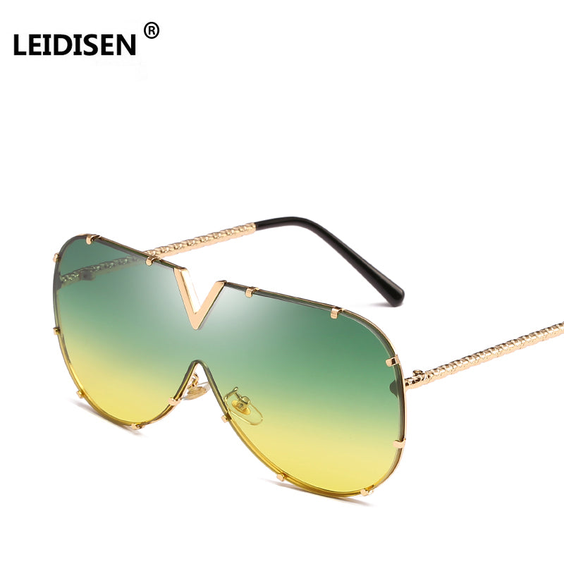 LEIDISEN  One Piece Sunglasses Men Brand Designer High Quality Oversized Sunglasses For Women Sunglass Metal UV400 Mirror