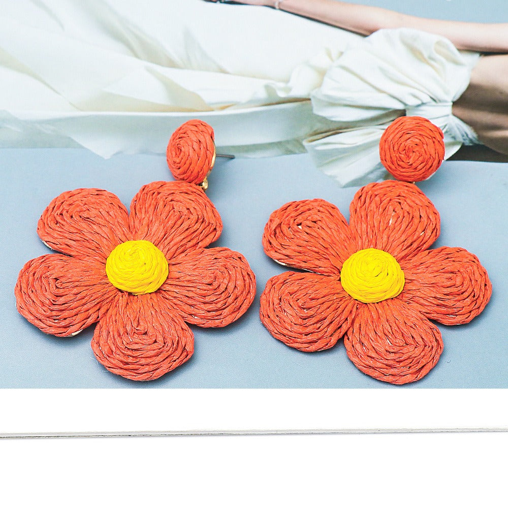 Grass hemp thread handmade flower earrings Bohemian earrings beach style