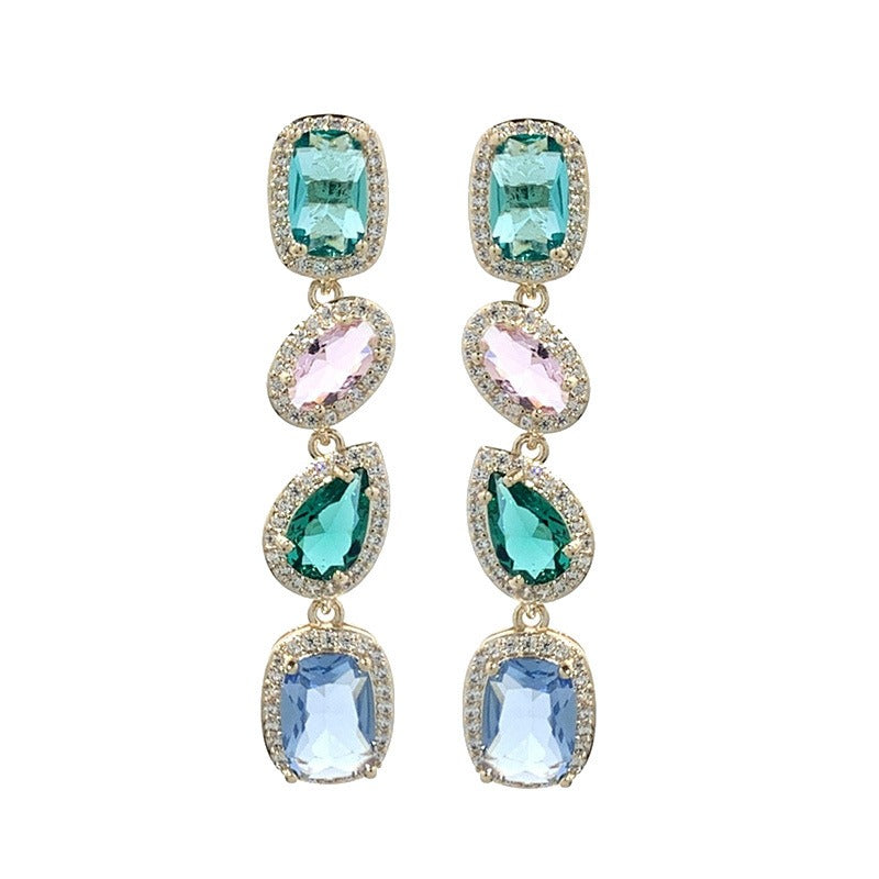 Colorful Earrings Korean Exaggerated Long Geometric Stud Earrings for Women