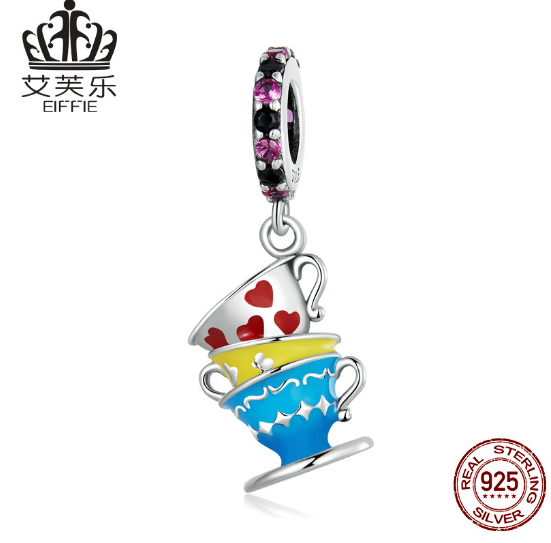 Avelle Sterling Silver S925 Magic Teacup Pendant Bracelet Color Drip Oil Life Tea Set Pendant Jewelry Accessories