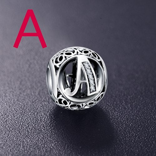 Real 925 Sterling Silver Vintage Clear Letter Bead Charms Fit Pandora Women Charm Bracelets Silver Jewelry