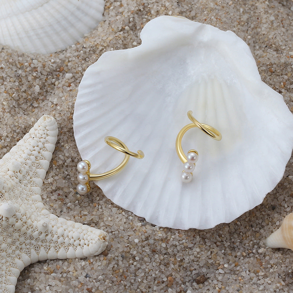 925 sterling silver earrings, natural Baroque pearl ins style, Korean fashion, minimalist earrings