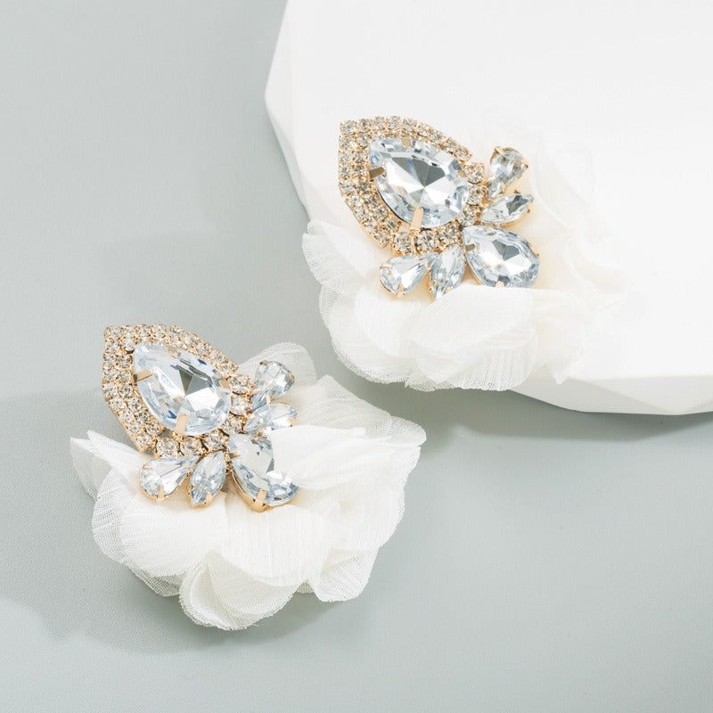 Earrings, lace and diamond studded earrings, women's retro style ear accessories