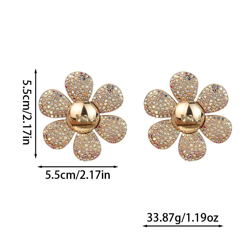 Flower earrings exaggerate colorful daisy personality earrings with diamond embellishments for women
