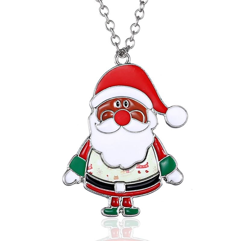 Rinhoo Christmas Necklace Enamel Jewelry Print snowman deer socks Christmas tree  Pendant Necklace new year gift