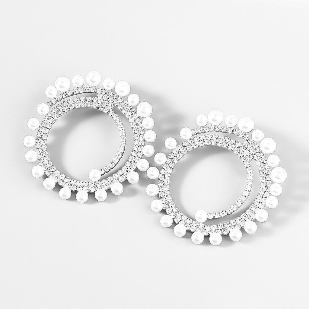 Popular Earrings Fashion Catwalk Irregular Pearl Oversized Round Diamond Earrings