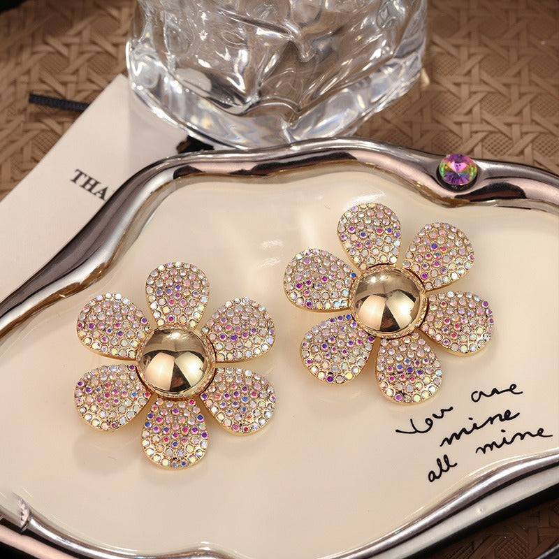 Flower earrings exaggerate colorful daisy personality earrings with diamond embellishments for women