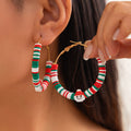 Creative Christmas color blocking earrings, personalized holiday gifts, Santa Claus soft ceramic ring earrings