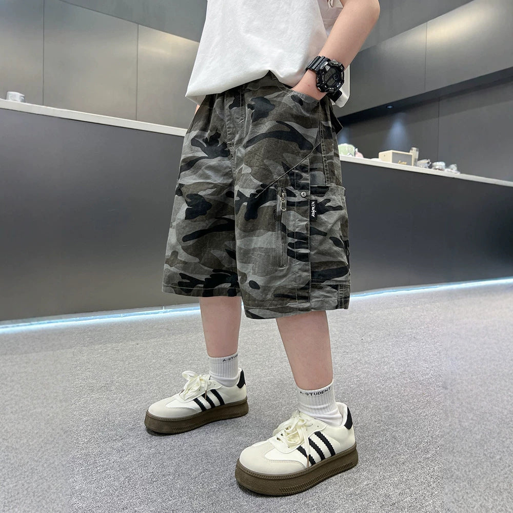 Boy's Camouflage Shorts,  Casual Mid-Length Pants, Lightweight, Trendy for Older Kids