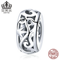 Retro Curly Grass Pattern For Girlfriend Gift S925 Sterling Silver Bracelet Love-Shaped Spacer SCC716
