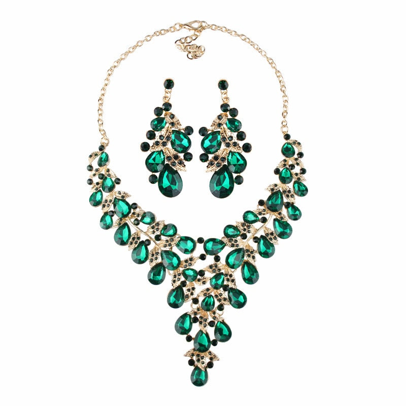 Exaggerated Rhinestone Necklace Earring Set Women's Dress Party Accessories