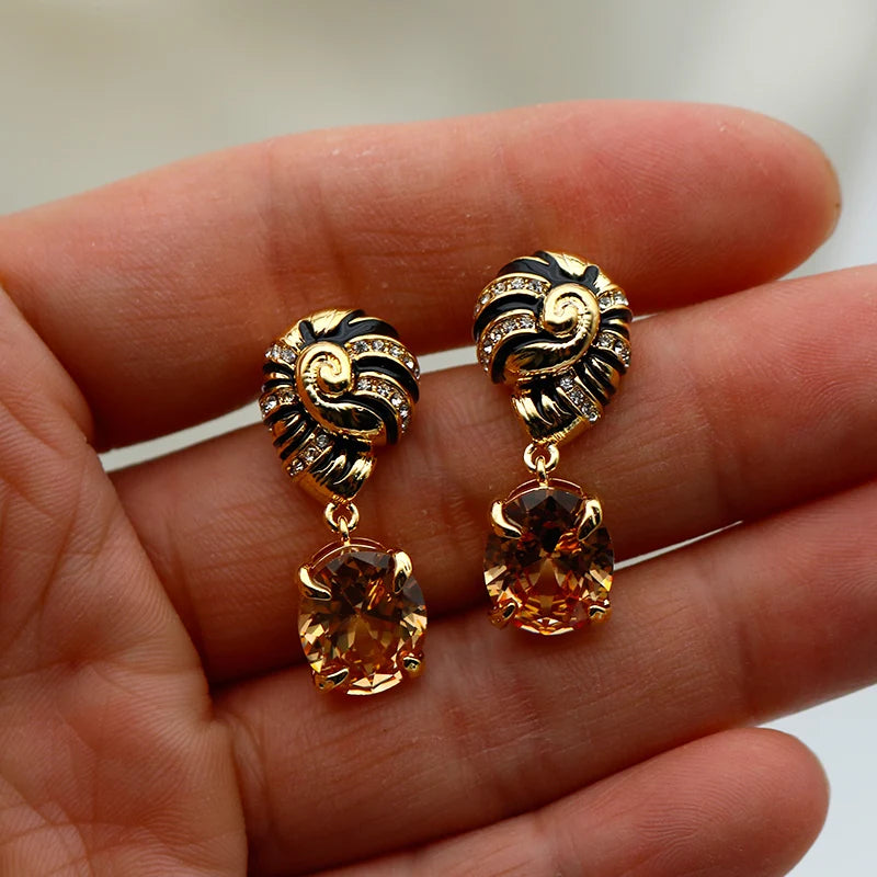 Drip Oil Palace Style Zircon Stone Pendant Earrings, Screw Earrings