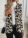 Leopard print front button plush fashion vest