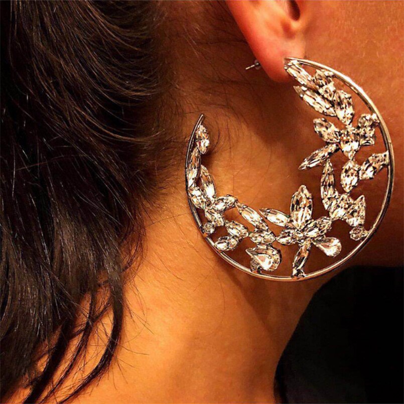 60mm Rhinestones Crystal Big Hoop Earrings For Women Luxury Jewelry Geometric Statement Earings Fashion Wedding Bride Earring
