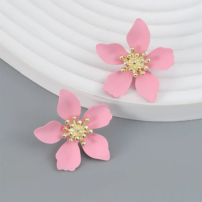 Flower earrings teenage alloy spray painted flower earrings