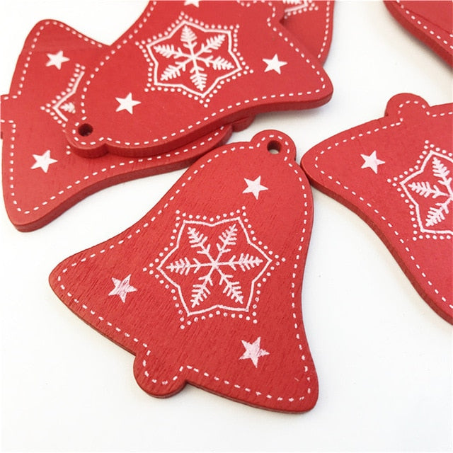 10pcs New Year Natural Wood Christmas Tree Ornament Wooden Hanging Pendants Gifts Snow Elk Christmas Decora adornos de navidad