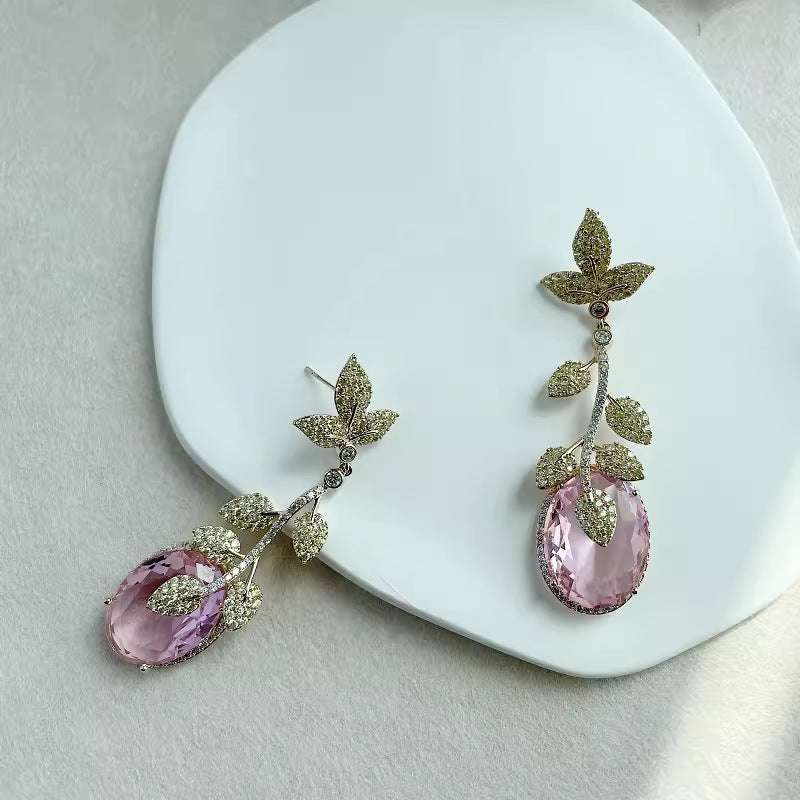 Retro leaf yellow earrings exaggerated long earrings for women