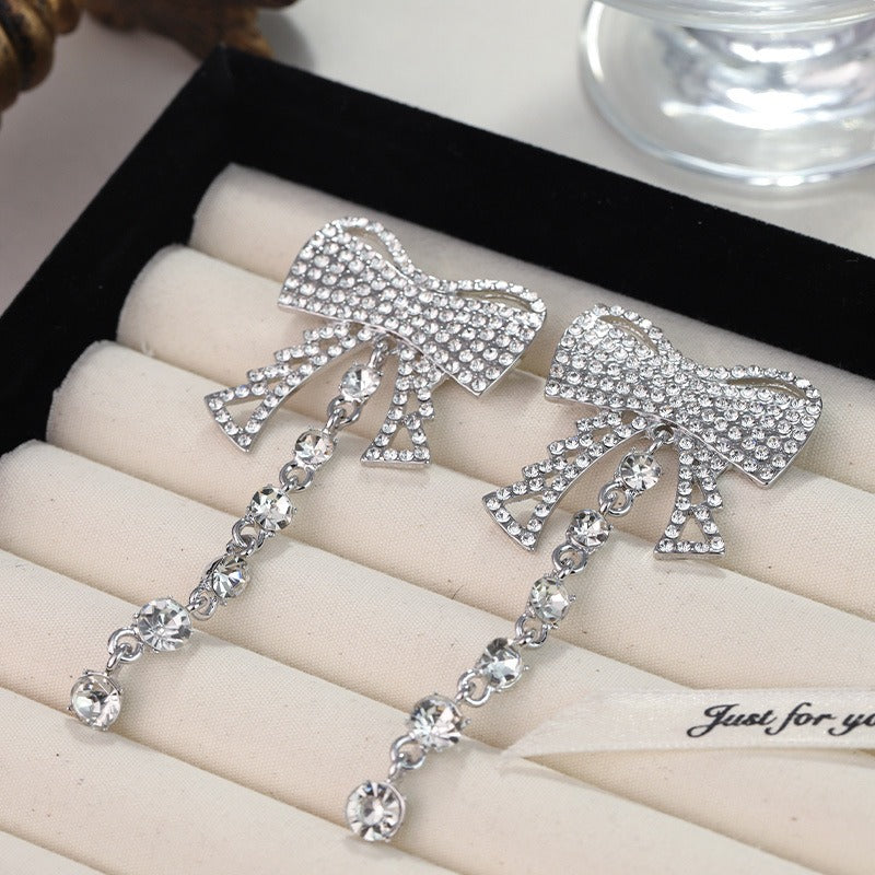 Bow tassel earrings, high-end, fashionable, niche and versatile earrings