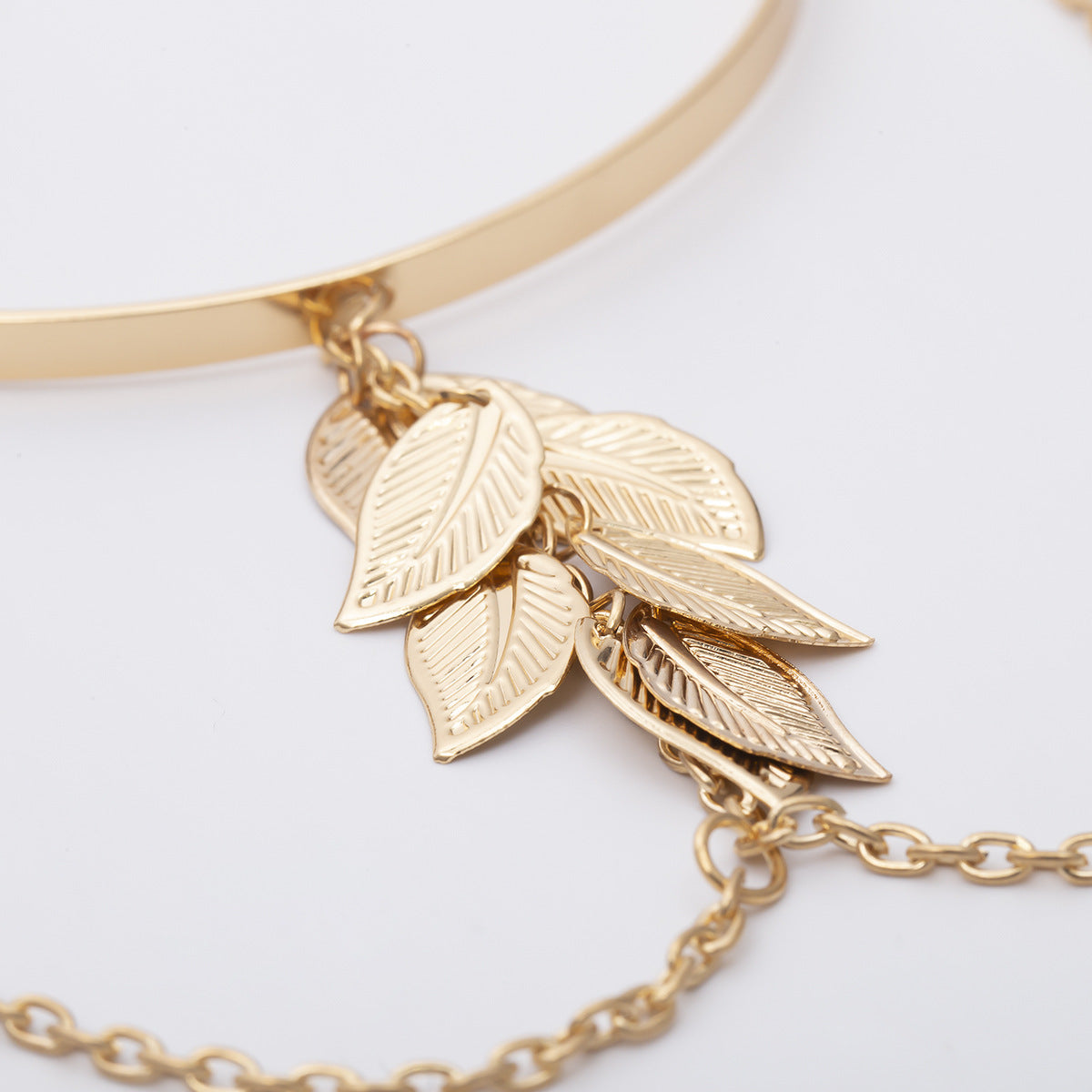 Simple All-Match Street Beat Open Jewelry Geometric Leaves Tassel Chain Pendant Arm Bracelet Woman