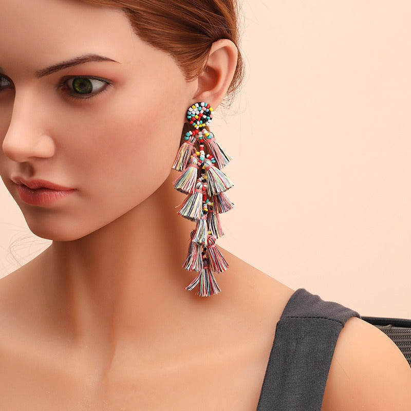Rice bead tassel earrings
