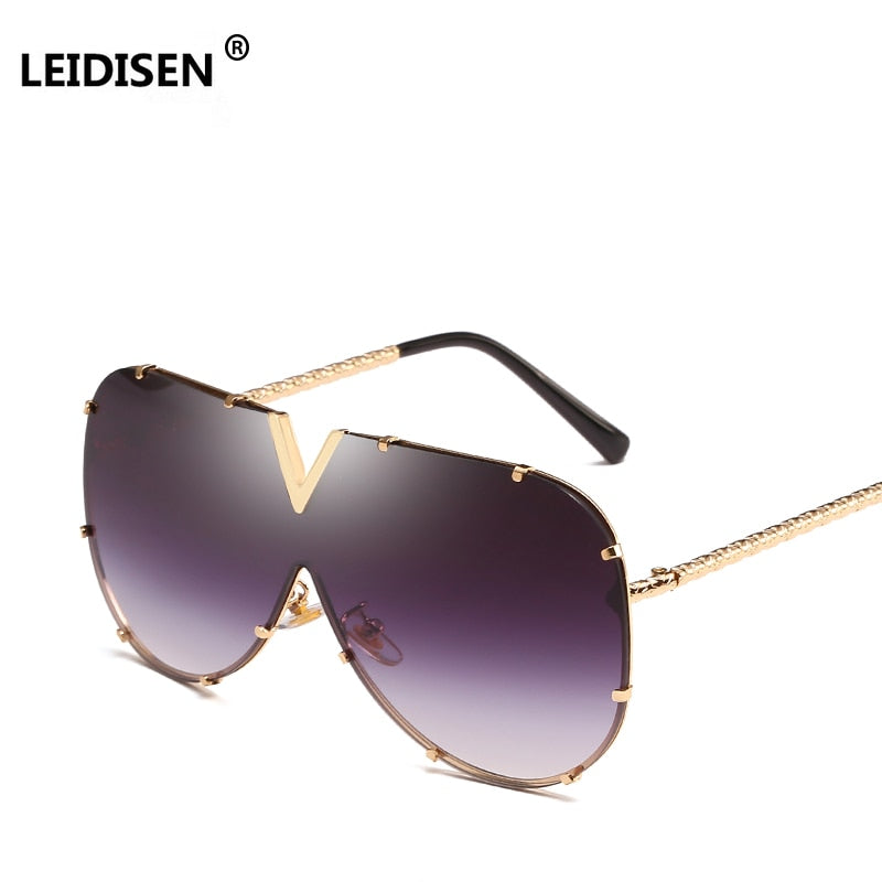 LEIDISEN  One Piece Sunglasses Men Brand Designer High Quality Oversized Sunglasses For Women Sunglass Metal UV400 Mirror