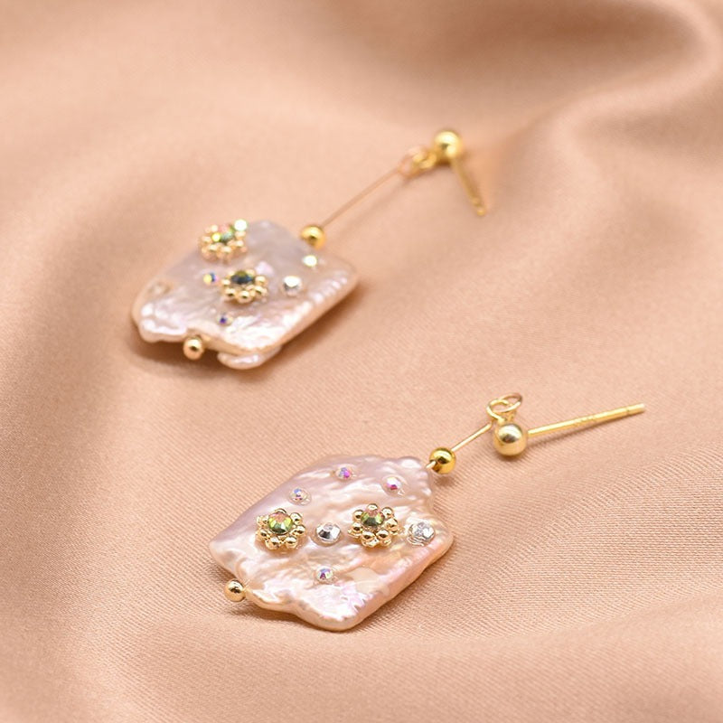 Baroque Purple Pearl Geometric Earrings Temperament Fashion Simple Earrings Studs