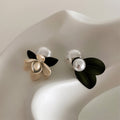 Asymmetric Spray Paint Flower Pearl Earrings Female Personality Fashion All-Match Temperament Earrings 925 Silver Needles