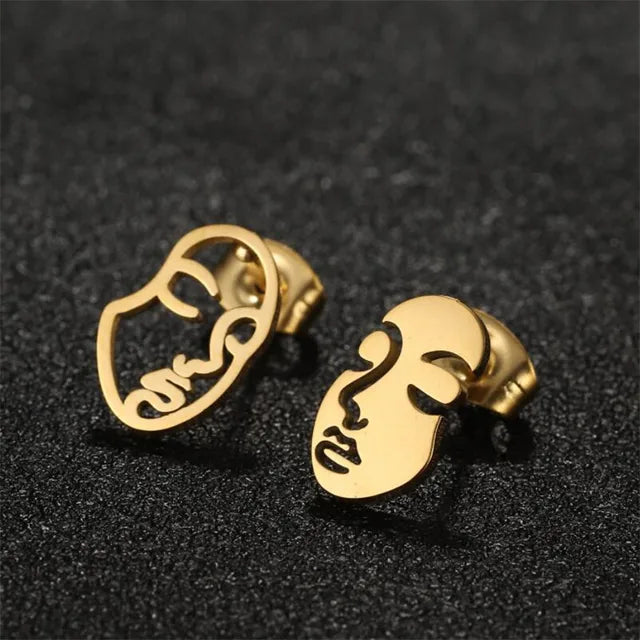 Fashion Girl Face Abstract Stud Earrings for Women Simple Human Face Asymmetry Earings Elegant Female Ear Jewelry Gifts
