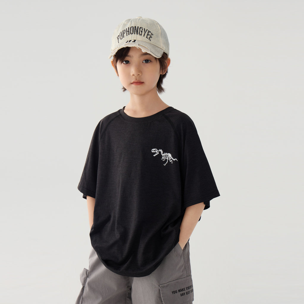Cool Breathable Quick-Dry T-Shirt for Boys, Night Light Dinosaur Print