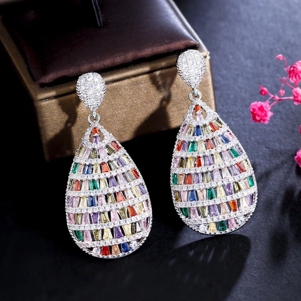 Fashion heavy industry elegant colorful gem three-dimensional earrings earrings