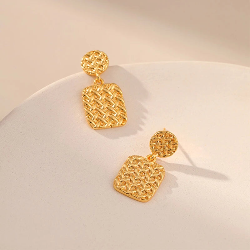 Geometric Square Heavy Industry Earrings Metal Texture Earrings