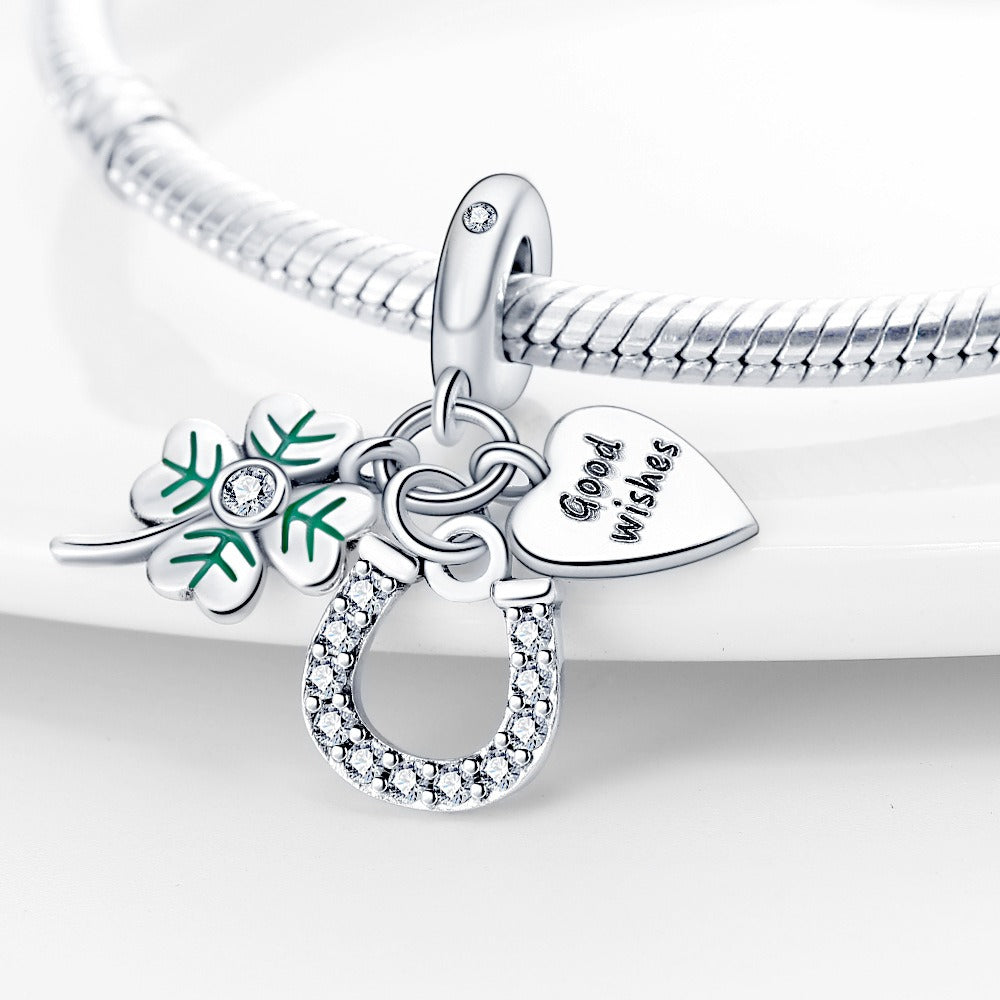U-shaped Horseshoe Clover Wishing Tree Pendant Copper Silver Plated DIY Jewelry