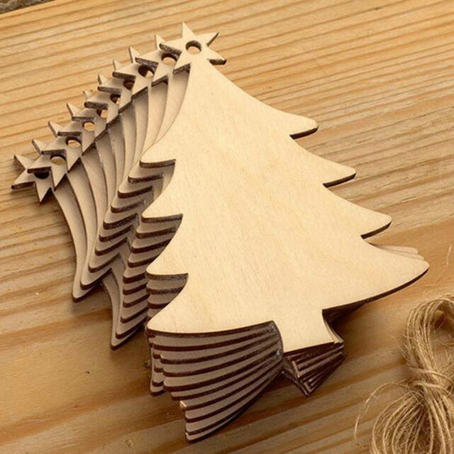 10pcs Wood Craft Gifts Creative Christmas Tree Ball Head Home Decoration Hanger Laser Engraved 3mm Hanger