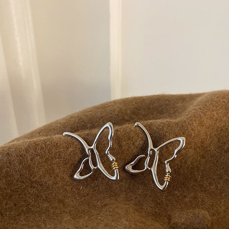 Irregular design sense metal butterfly earrings women's temperament fashion earrings