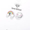 Sterling Silver Simple Cute Rainbow Cloud Asymmetric Stud Earrings With Earring Jewelry For Girls S-E956