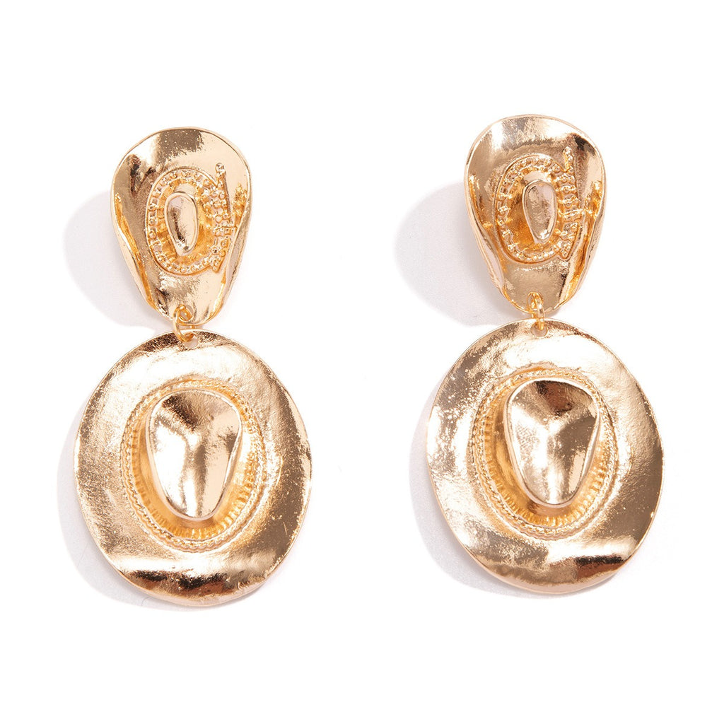 Exaggerated Metal Hat Pendant Earrings for Women with Retro Texture Earrings
