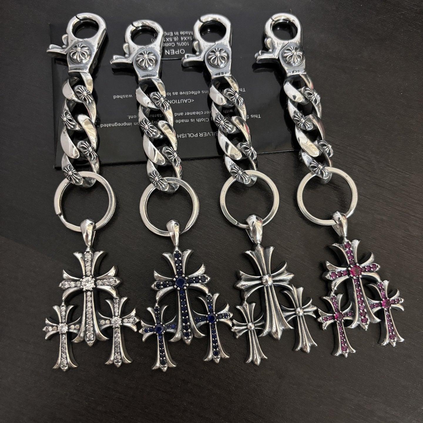 Vintage Thai Silver Three-in-One Cross Pendant Accessory, Trendy Hip-Hop Punk Style Personalized Charm, Couple Keychain