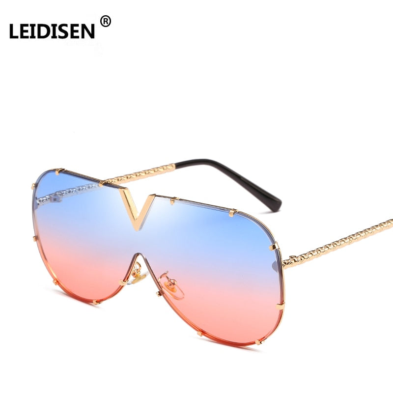 LEIDISEN  One Piece Sunglasses Men Brand Designer High Quality Oversized Sunglasses For Women Sunglass Metal UV400 Mirror