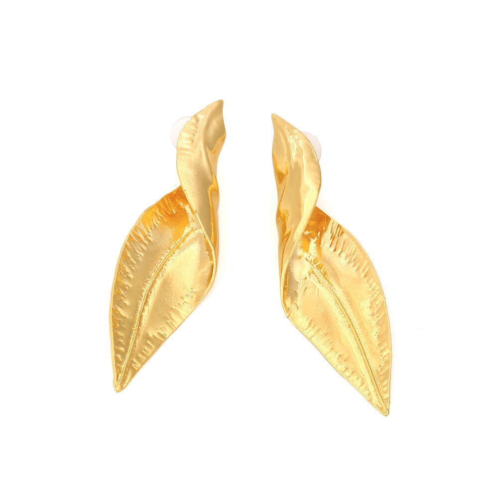 Personality Twisted Gold Color Leaf Earrings for Woman Party Casual Jewelry