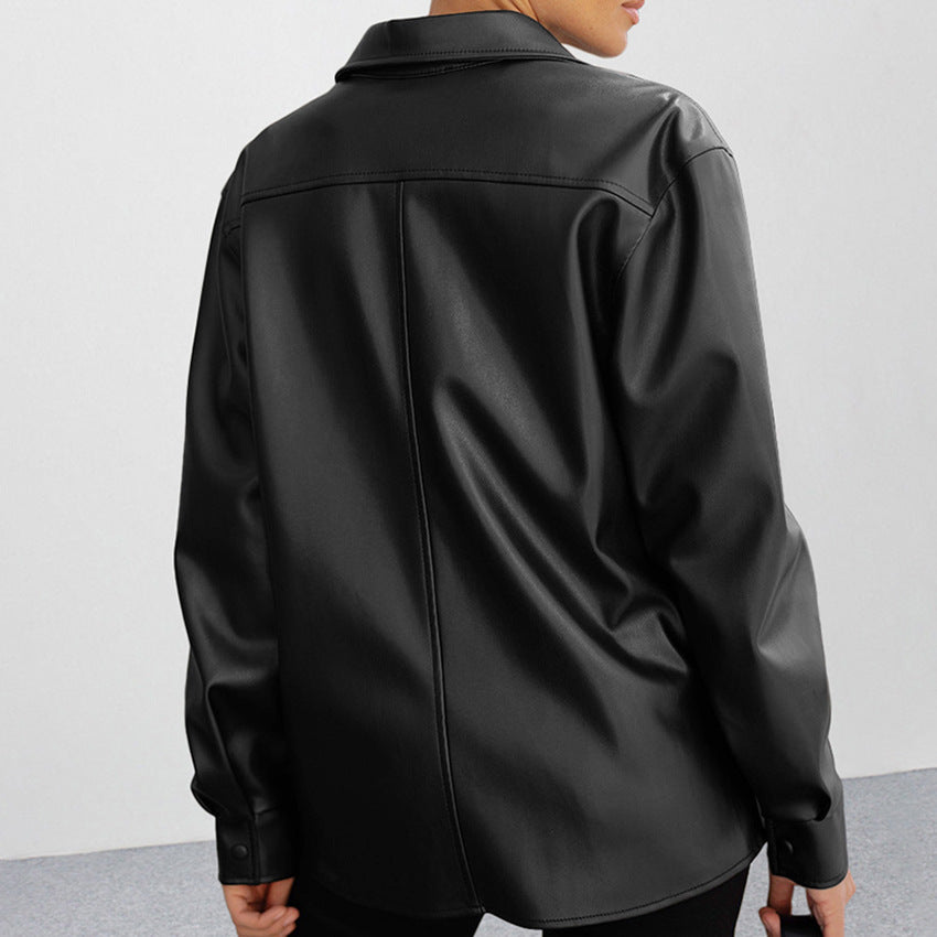 European and American fashion niche loose leather jacket