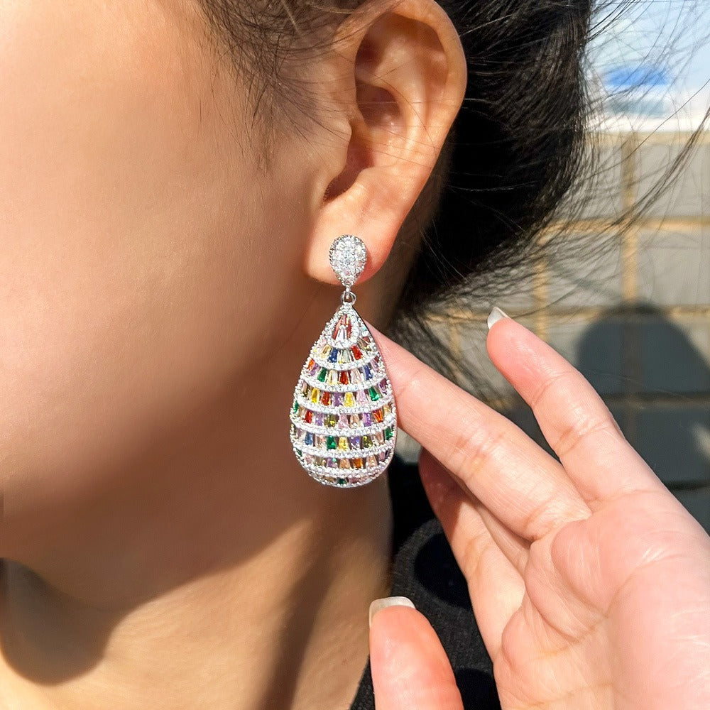 Fashion heavy industry elegant colorful gem three-dimensional earrings earrings