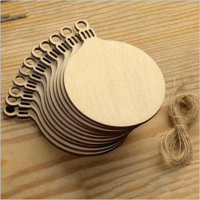 10pcs Wood Craft Gifts Creative Christmas Tree Ball Head Home Decoration Hanger Laser Engraved 3mm Hanger