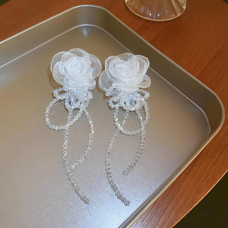 Big flower exaggerated earrings female tassel earrings