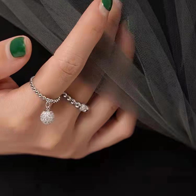 Niche Full Diamond Metal Ball Ring Set Female Personality Simple And Versatile Temperament Fashion Ring