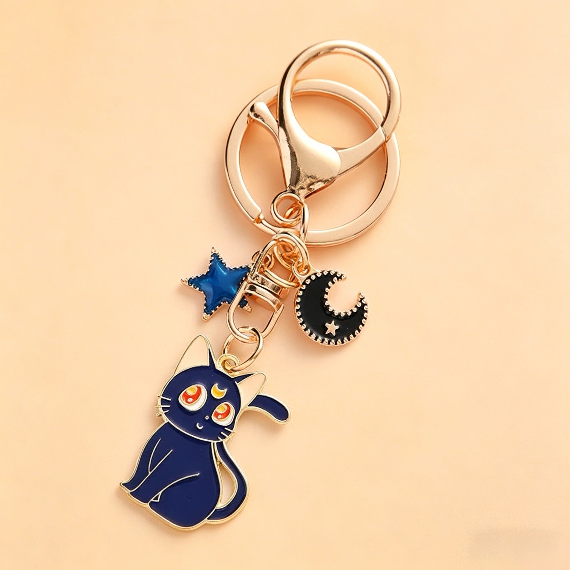 Cute Cat Keychain Cartoon Silly Moon Cat Star Metal Lobster Clasp Bag Charm