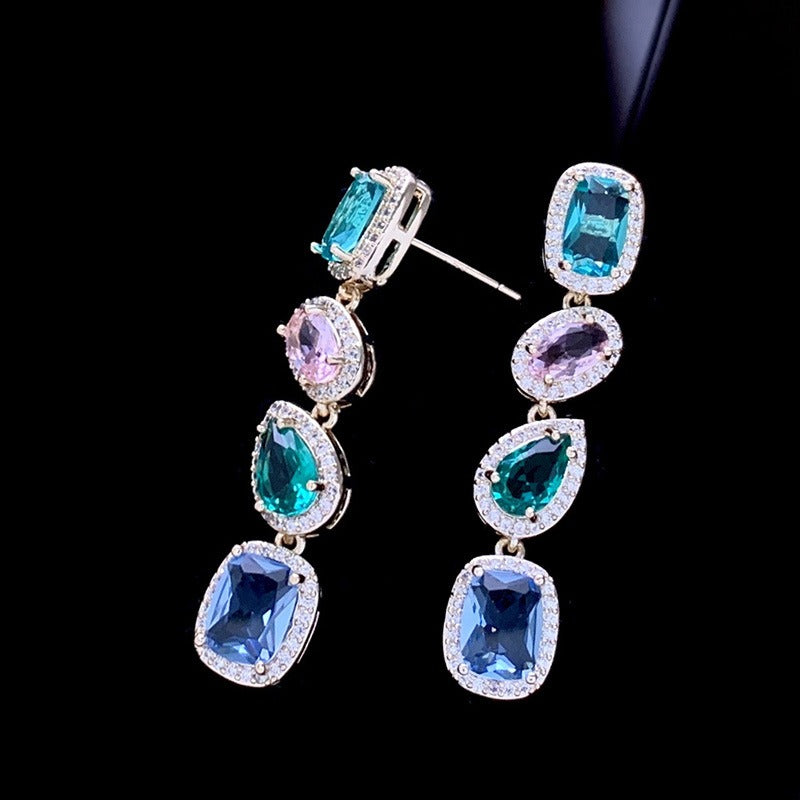 Colorful Earrings Korean Exaggerated Long Geometric Stud Earrings for Women