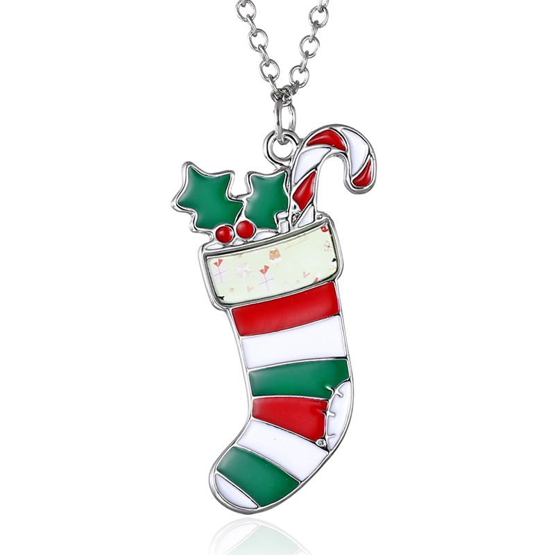 Rinhoo Christmas Necklace Enamel Jewelry Print snowman deer socks Christmas tree  Pendant Necklace new year gift