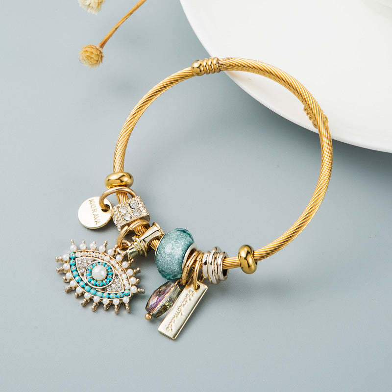 Personality DIY Devil's Eye Crystal Pendant Gold Plated Bracelet Fashion Net Red Temperament Bracelet Bracelet for Woman